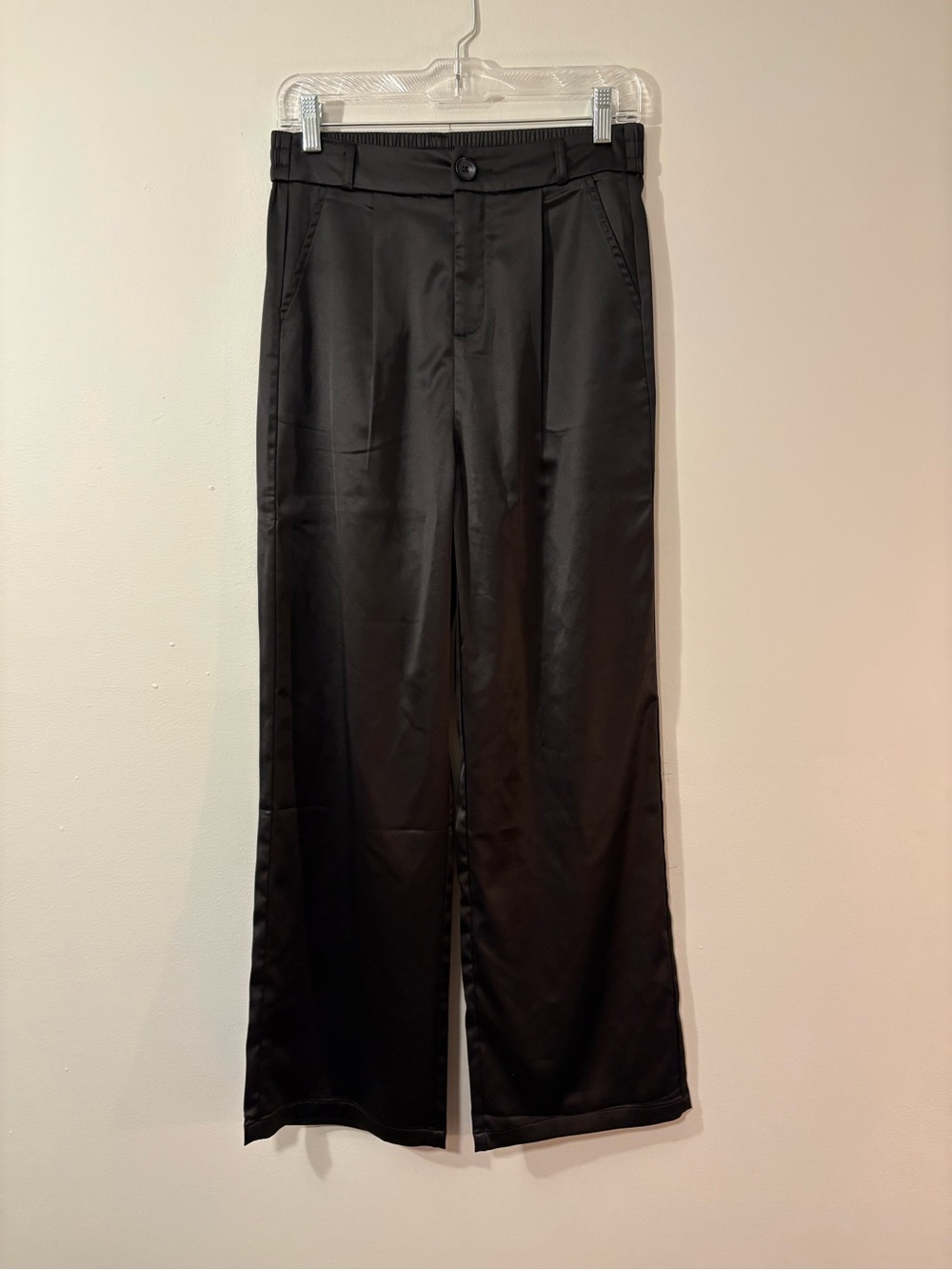 Zeagoo Black Satin Wide-Leg Trousers — Size M ✨